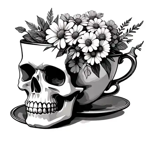 Teacup Shaped Like A Skull Filled With Wildflowers