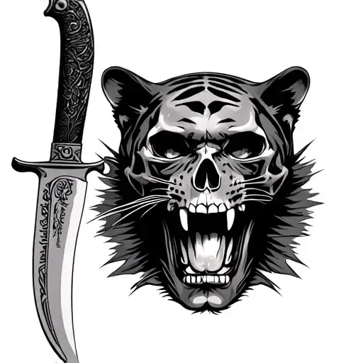 Knife Stilleto Panther And Skull