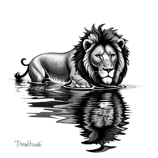 Lion Reflection In Water