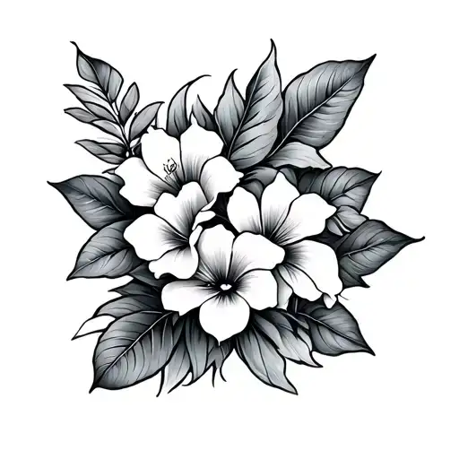 Hawaiian Flowers Wrapped Loosely Fine Line Tattoo Light Shading X Large