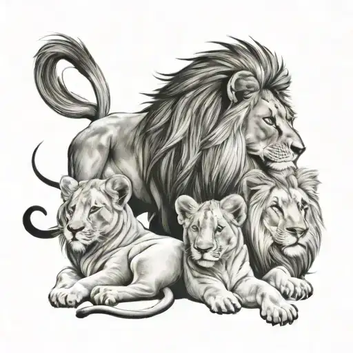 A Lion Protecting Two Lion Cubs Named Romi And Amy