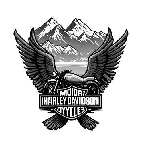Harley Davidson With Mountain And Highway