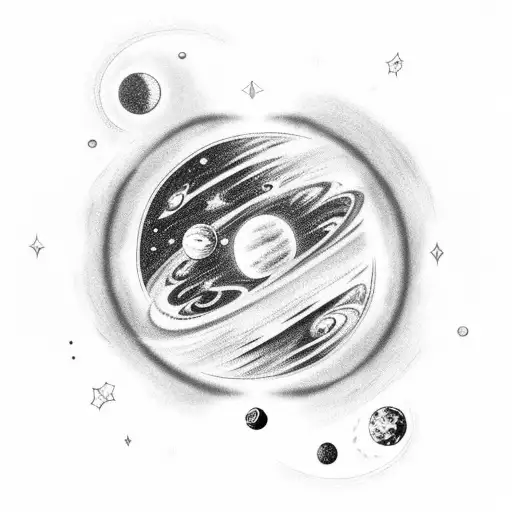 Galaxy With Moon And Planets And Stars