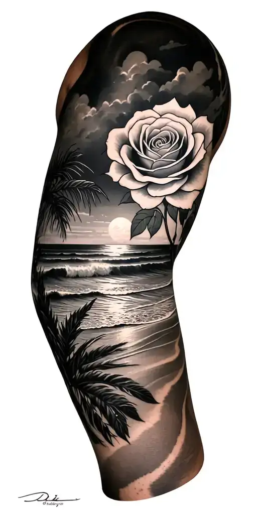Beach Theme Sleeve Featuring A Rose