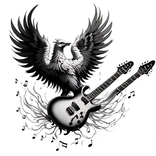 Phoenix Around Guitar With Notes Flowing