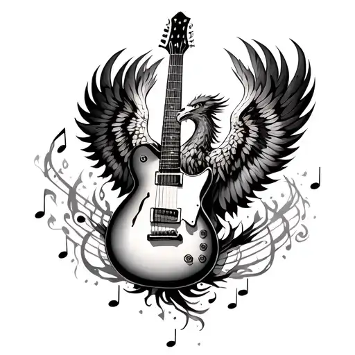 Phoenix Around Guitar With Notes Flowing