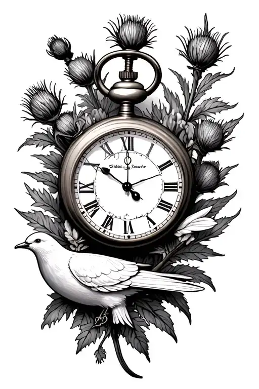 Thistle And Pocket Watch With A Dove