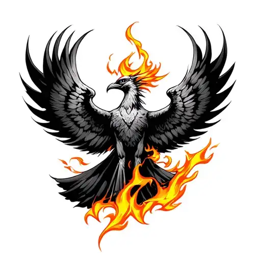 Phoenix Rising From Ashes Or Flames Left Arm Vertical Flight