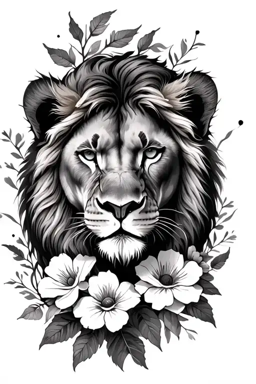 Lioness With Flowers Intertwined