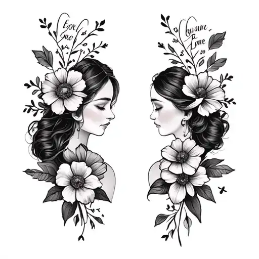 Matching Sister Tattoo That Includes Flowers And Meaningful Quote