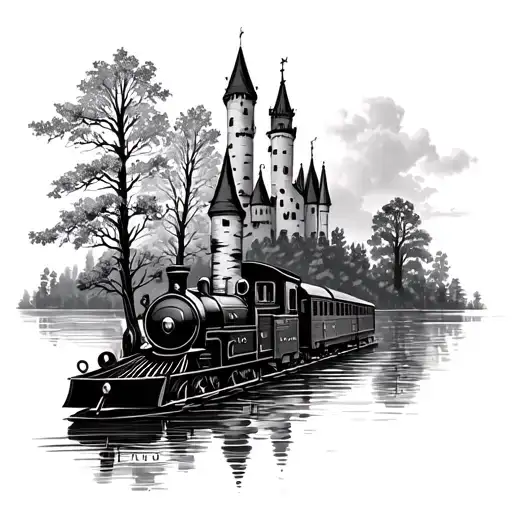 Castle Birch Trees Water Train