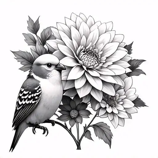 Merge Dahlia Flower Chrysanthemums Flower And Budgerigar Bird