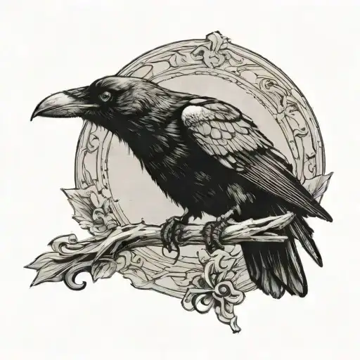 A Black-grey Tattoo Depicting A Crow Holding A Small Cross In Its Beak