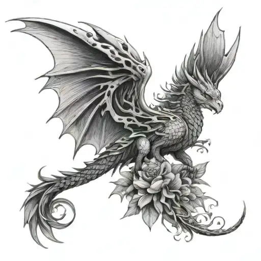 Winged Dragon With Cats Birds And Plants