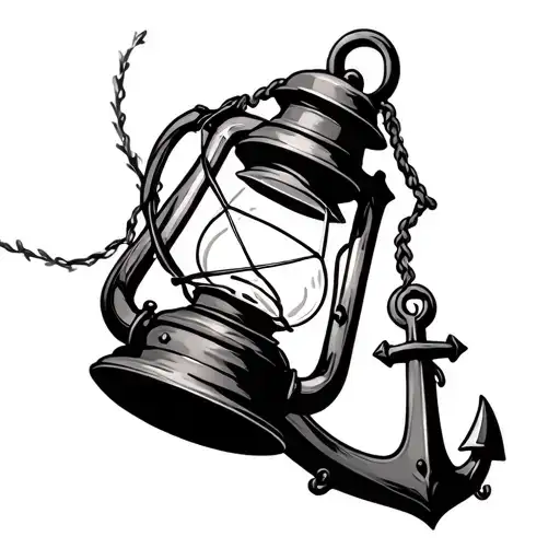 Vintage Lantern Attached To An Anchor