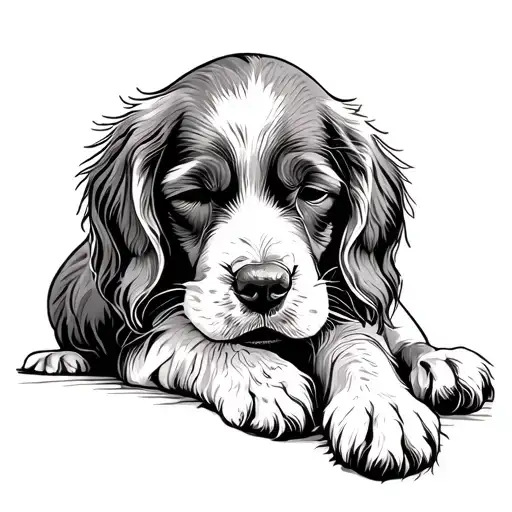 English Cocker Spaniel Sleeping Line Art