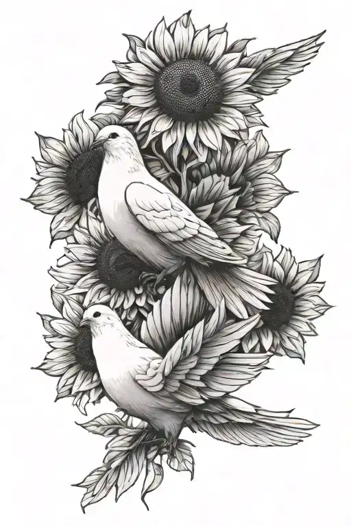 White Dove Flying Over Sunflowers