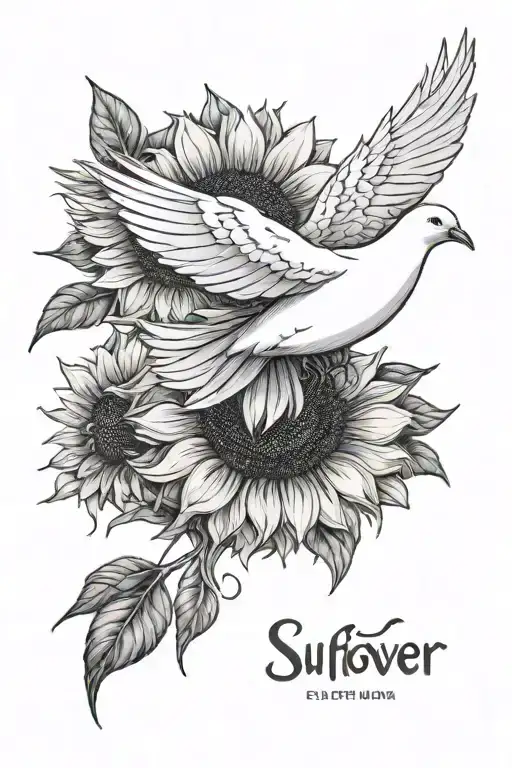 White Dove Flying Over A Sunflower With A Name And Dates