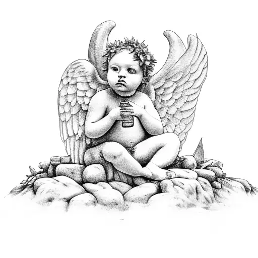 Cherub Sitting On Rock In Woods