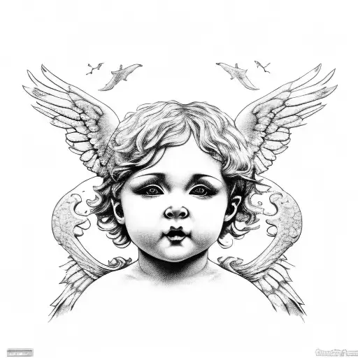 Cherub Sitting On Rock In Woods