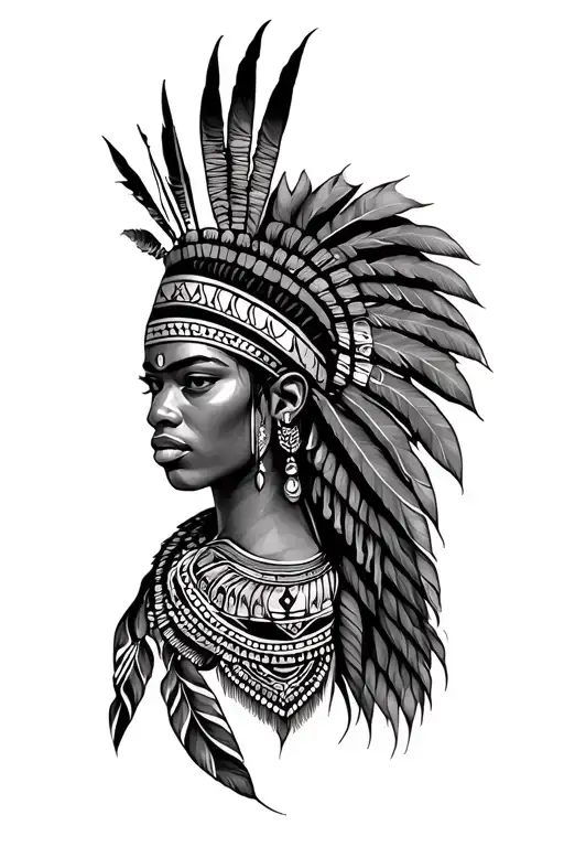 Shoulder And Arm Tattoo With Africa Warrior And African Designs