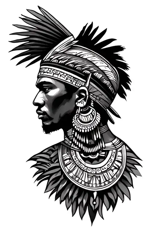 Shoulder And Arm Tattoo With Africa Male Warrior And African Designs