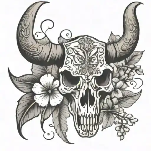 Longhorn Skull And Hawaiian Flowers