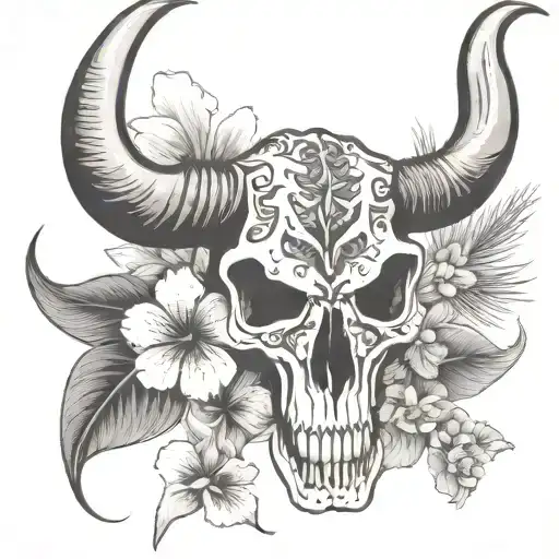 Longhorn Skull And Hawaiian Flowers