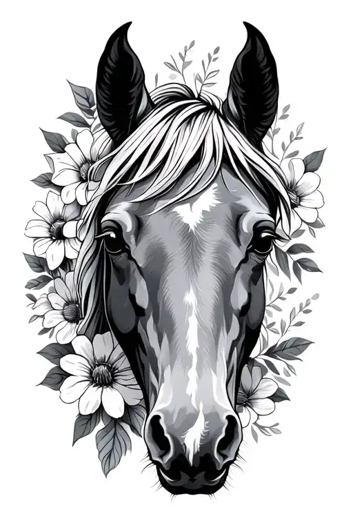 Horse Face Outline With Flowers
