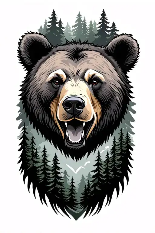 Bear And Forest Trees