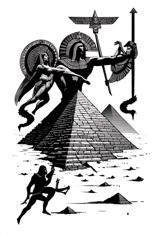 Egyptian Gods Battling Over A Pyramid Surrounded