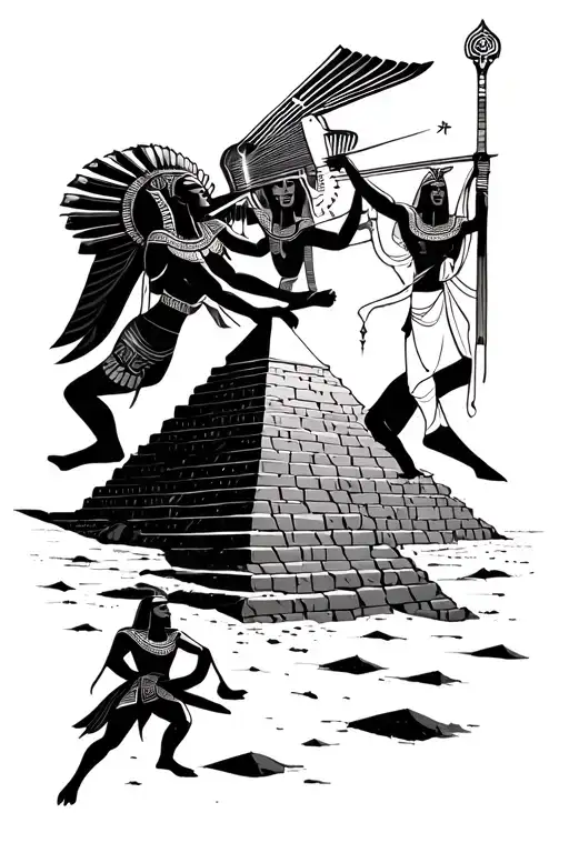 Egyptian Gods Battling Over A Pyramid Surrounded