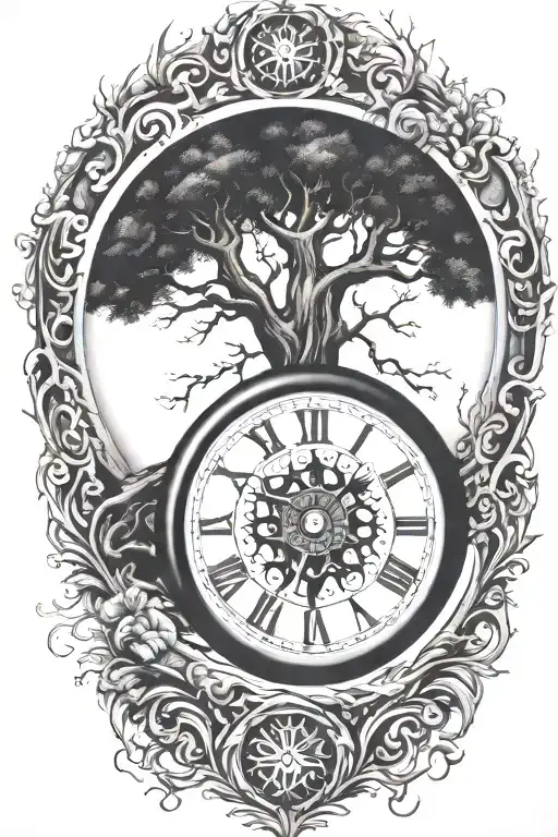 Tree Of Life And With A Wheel Of Time Piece