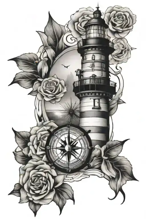Light House And Compass Rose