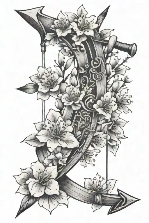 Bow And Arrow Wrapped By Cherry Blossoms