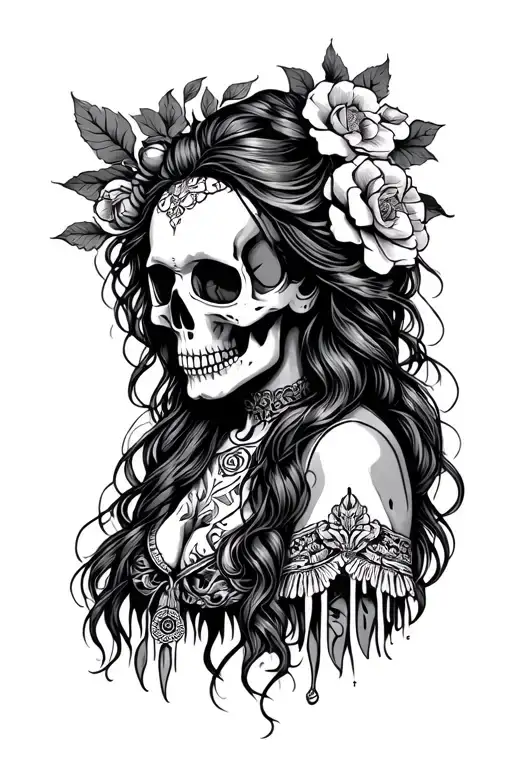 Santa Muerte With Skull In Hair
