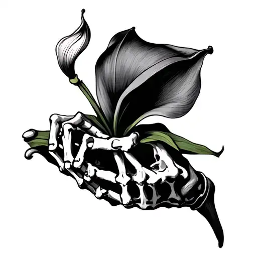 Skeleton Hand Holding Calla Lily