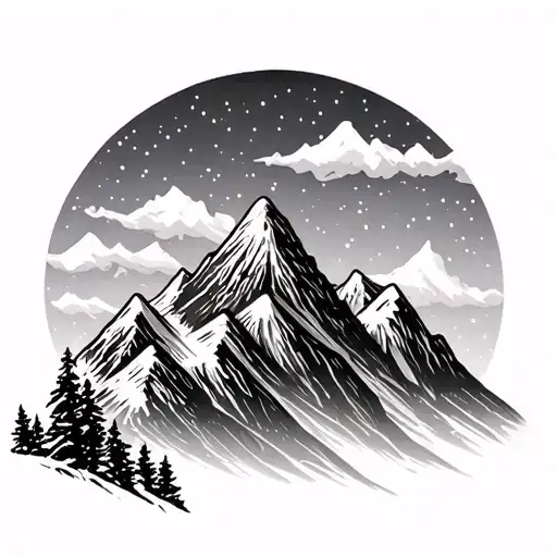 Winter Mountain Range Silhouette
