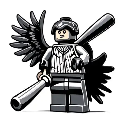 Lego Man Outline Holding A Baseball Bat Wings