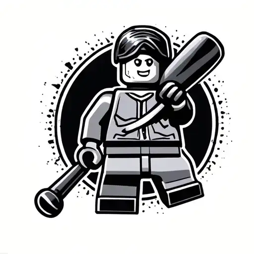Lego Man Outline Holding A Baseball Bat