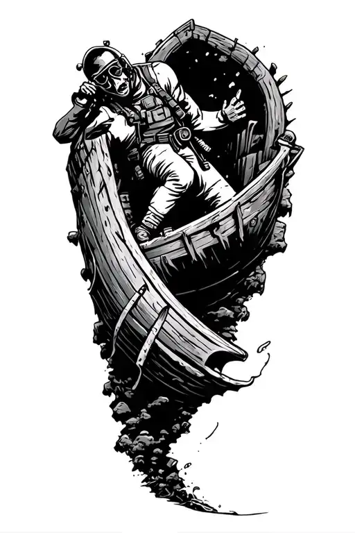 Cave Diver Exploring A Shipwreck