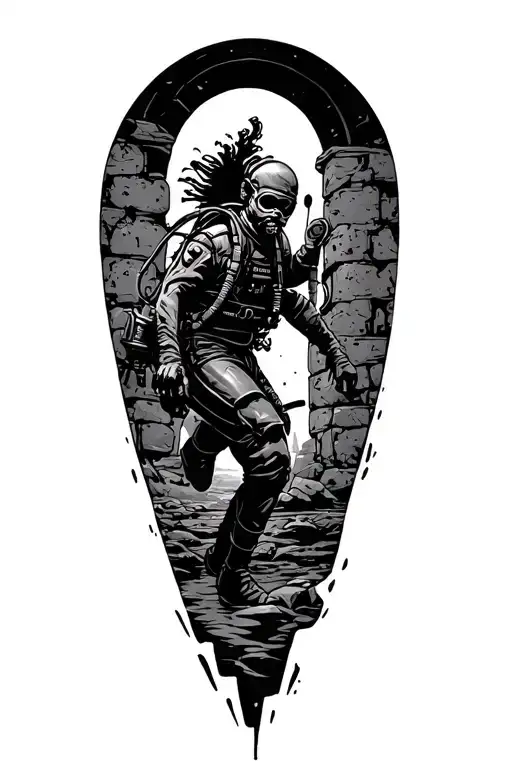 Diver Exploring Ancient Ruins