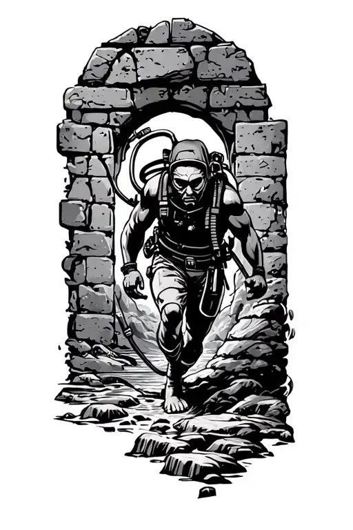 Diver Exploring Ancient Ruins