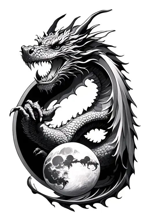 Dragon Holding A Moon Crest