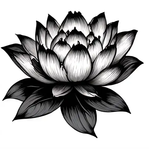 Linework Japanese Lotus With Interlaying Symmetrical Iranian Lotus On Top