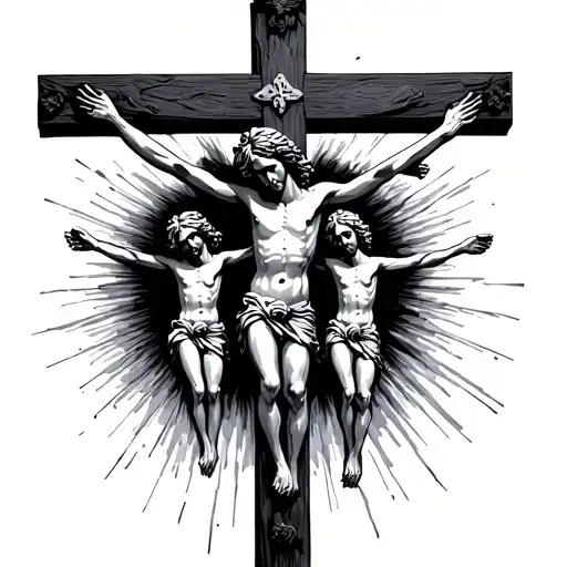 Crucifixion All Three Crosses Black And Gray