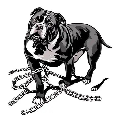 Pitbull On Chain Held By Gangster Man Standing