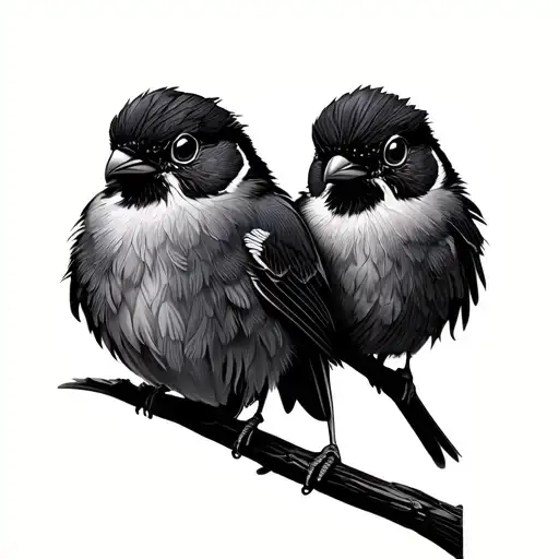 Simple Modern Three Baby Birds Perched