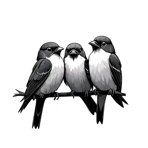 Outline Simple Modern Three Baby Birds Perched