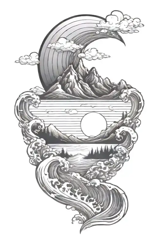 Healing Mountain Sunrise Integrated With Ocean Waves